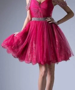 Cinderella Divine - 8947 Twist Front Beaded Lace Dress Formal Gowns