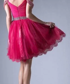 Cinderella Divine - 8947 Twist Front Beaded Lace Dress Formal Gowns