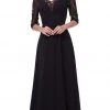 Cinderella Divine - 967 Sheer Quarter Length Sleeve Ruched A-line Dress