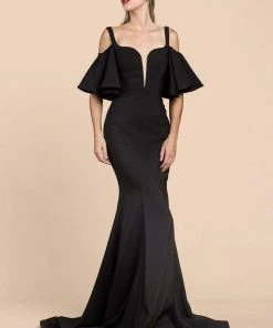 Cinderella Divine - A0079 Cold Off-Shoulder Flair Sleeves Mermaid Gown Formal Gowns 13 Cinderella Divine - A0079 Cold Off-Shoulder Flair Sleeves Mermaid Gown Formal Gowns