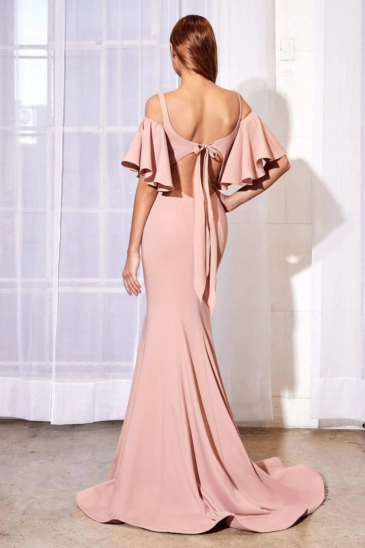 Cinderella Divine - A0079 Cold Off-Shoulder Flair Sleeves Mermaid Gown Formal Gowns 4 Cinderella Divine - A0079 Cold Off-Shoulder Flair Sleeves Mermaid Gown Formal Gowns