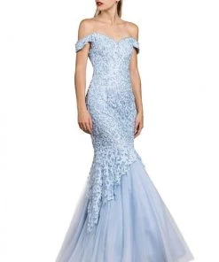 Cinderella Divine - A0401 Off Shoulder Lace Overlay Tulle Mermaid Gown Formal Gowns 22 Cinderella Divine - A0401 Off Shoulder Lace Overlay Tulle Mermaid Gown Formal Gowns