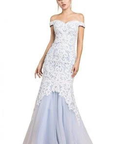 Cinderella Divine - A0401 Off Shoulder Lace Overlay Tulle Mermaid Gown Formal Gowns 25 Cinderella Divine - A0401 Off Shoulder Lace Overlay Tulle Mermaid Gown Formal Gowns