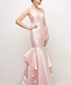 Formal Gowns Cinderella Divine - A5033 Strapless Jacquard Layered Mermaid Gown