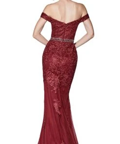 Cinderella Divine - AM122 Off Shoulder Beaded Lace Appliqued Gown Formal Gowns 11 Cinderella Divine - AM122 Off Shoulder Beaded Lace Appliqued Gown Formal Gowns
