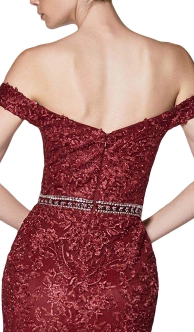 Cinderella Divine - AM122 Off Shoulder Beaded Lace Appliqued Gown Formal Gowns 6 Cinderella Divine - AM122 Off Shoulder Beaded Lace Appliqued Gown Formal Gowns