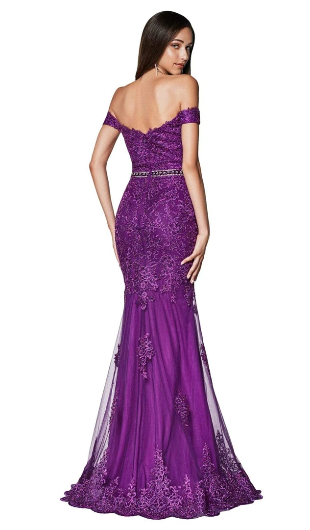 Cinderella Divine - AM122 Off Shoulder Beaded Lace Appliqued Gown Formal Gowns 8 Cinderella Divine - AM122 Off Shoulder Beaded Lace Appliqued Gown Formal Gowns