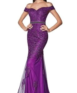 Cinderella Divine - AM122 Off Shoulder Beaded Lace Appliqued Gown Formal Gowns 13 Cinderella Divine - AM122 Off Shoulder Beaded Lace Appliqued Gown Formal Gowns