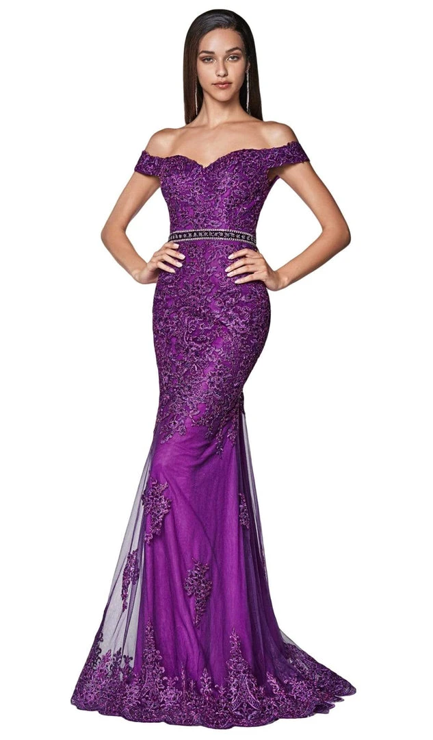 Cinderella Divine - AM122 Off Shoulder Beaded Lace Appliqued Gown Formal Gowns 7 Cinderella Divine - AM122 Off Shoulder Beaded Lace Appliqued Gown Formal Gowns