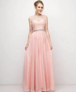 Formal Gowns Cinderella Divine - B1601 Embellished Belt Lace A-Line Chiffon Dress