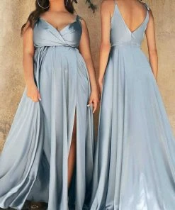 Formal Gowns Cinderella Divine - BD105 Tie Strap V-Neck Satin Gown