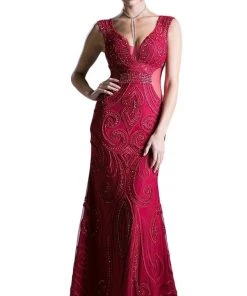 Formal Gowns Cinderella Divine - Bead Embellished Lace Fitted Evening Dress