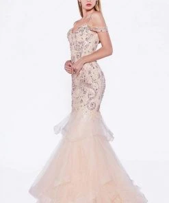 Cinderella Divine - CR776 Bead Embellished Ruffled Mermaid Evening Dress 8 Cinderella Divine - CR776 Bead Embellished Ruffled Mermaid Evening Dress