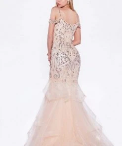 Cinderella Divine - CR776 Bead Embellished Ruffled Mermaid Evening Dress 7 Cinderella Divine - CR776 Bead Embellished Ruffled Mermaid Evening Dress