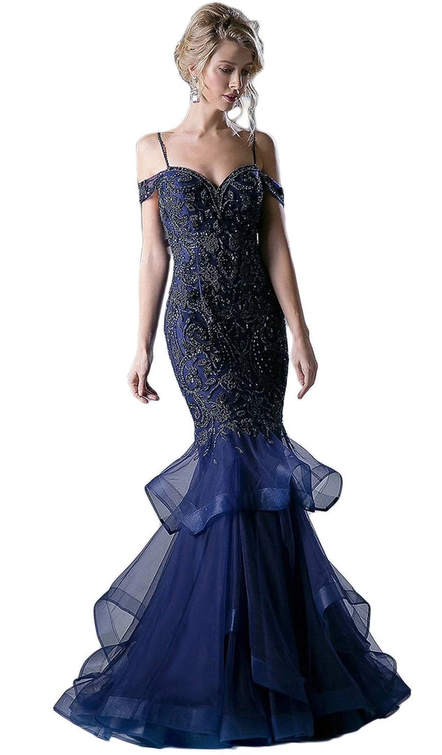 Cinderella Divine - CR776 Bead Embellished Ruffled Mermaid Evening Dress 6 Cinderella Divine - CR776 Bead Embellished Ruffled Mermaid Evening Dress