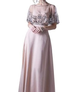 Formal Gowns Cinderella Divine - Bead Embroidered Cape A-line Dress