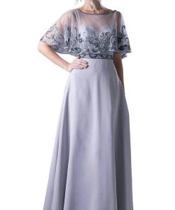 Formal Gowns Cinderella Divine - Bead Embroidered Cape A-line Dress