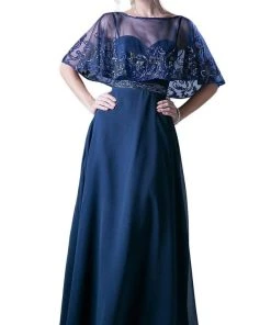 Formal Gowns Cinderella Divine - Bead Embroidered Cape A-line Dress