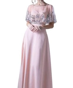 Formal Gowns Cinderella Divine - Bead Embroidered Cape A-line Dress