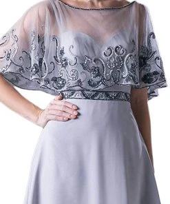 Formal Gowns Cinderella Divine - Bead Embroidered Cape A-line Dress