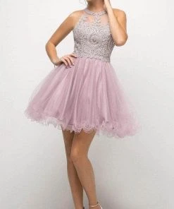 Homecoming Dresses Cinderella Divine Beaded Lace Appliqued Jewel A-Line Cocktail Dress