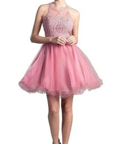 Homecoming Dresses Cinderella Divine Beaded Lace Appliqued Jewel A-Line Cocktail Dress