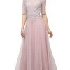 Cinderella Divine - Beaded Lace Bateau A-line Dress With Train U101 - 1 Pc Peach In Size 8 Available Formal Gowns 1 Cinderella Divine - Beaded Lace Bateau A-line Dress With Train U101 - 1 Pc Peach In Size 8 Available Formal Gowns