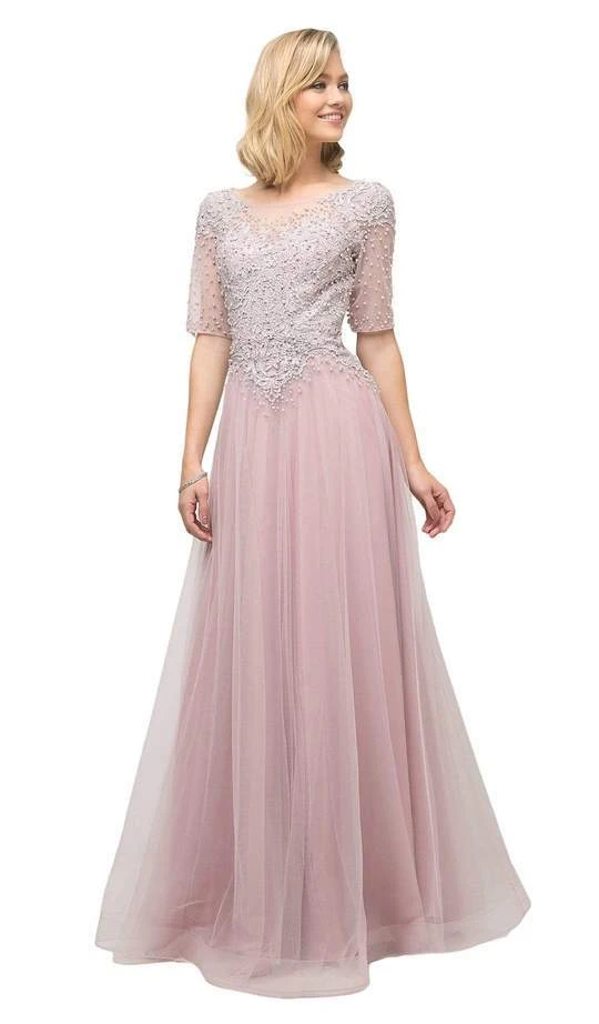 Cinderella Divine - Beaded Lace Bateau A-line Dress With Train U101 - 1 Pc Peach In Size 8 Available Formal Gowns 3 Cinderella Divine - Beaded Lace Bateau A-line Dress With Train U101 - 1 Pc Peach In Size 8 Available Formal Gowns