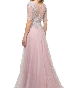 Cinderella Divine - Beaded Lace Bateau A-line Dress With Train U101 - 1 Pc Peach In Size 8 Available Formal Gowns 8 Cinderella Divine - Beaded Lace Bateau A-line Dress With Train U101 - 1 Pc Peach In Size 8 Available Formal Gowns