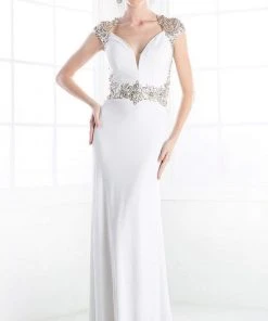 Formal Gowns Cinderella Divine - Bedazzled Deep V-neck Fitted Dress 10 Formal Gowns Cinderella Divine - Bedazzled Deep V-neck Fitted Dress