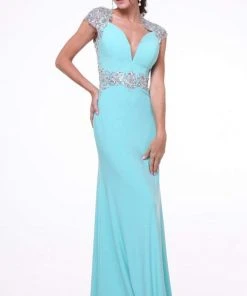 Formal Gowns Cinderella Divine - Bedazzled Deep V-neck Fitted Dress 14 Formal Gowns Cinderella Divine - Bedazzled Deep V-neck Fitted Dress