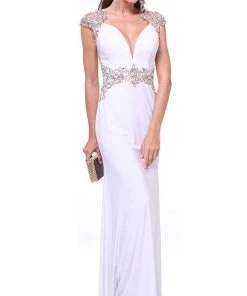 Formal Gowns Cinderella Divine - Bedazzled Deep V-neck Fitted Dress 15 Formal Gowns Cinderella Divine - Bedazzled Deep V-neck Fitted Dress