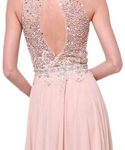 Cinderella Divine - Bedazzled Halter Neck A-line Dress
