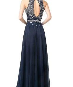 Cinderella Divine - Bedazzled Halter Neck A-line Dress