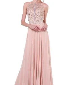 Cinderella Divine - Bedazzled Halter Neck A-line Dress