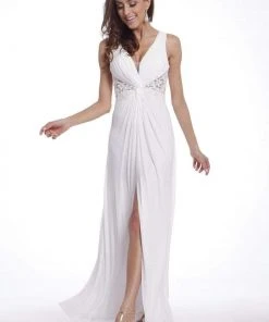 Formal Gowns Cinderella Divine - Bedazzled Plunging V-neck A-line Dress 12 Formal Gowns Cinderella Divine - Bedazzled Plunging V-neck A-line Dress