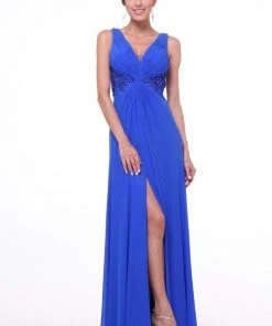 Formal Gowns Cinderella Divine - Bedazzled Plunging V-neck A-line Dress