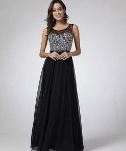 Cinderella Divine - CJ90 Bejeweled Illusion Bodice A-Line Evening Gown 14 Cinderella Divine - CJ90 Bejeweled Illusion Bodice A-Line Evening Gown