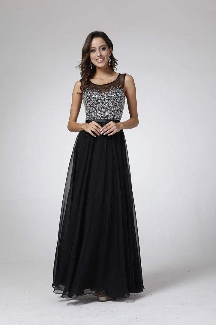 Cinderella Divine - CJ90 Bejeweled Illusion Bodice A-Line Evening Gown 6 Cinderella Divine - CJ90 Bejeweled Illusion Bodice A-Line Evening Gown
