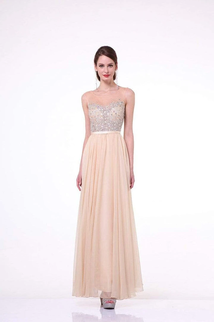 Cinderella Divine - CJ90 Bejeweled Illusion Bodice A-Line Evening Gown 8 Cinderella Divine - CJ90 Bejeweled Illusion Bodice A-Line Evening Gown