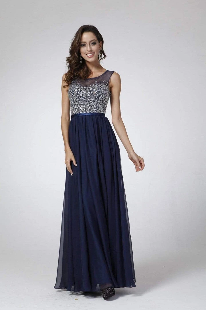 Cinderella Divine - CJ90 Bejeweled Illusion Bodice A-Line Evening Gown 9 Cinderella Divine - CJ90 Bejeweled Illusion Bodice A-Line Evening Gown