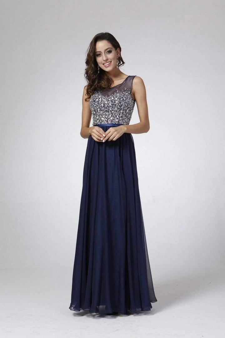 Cinderella Divine - CJ90 Bejeweled Illusion Bodice A-Line Evening Gown 3 Cinderella Divine - CJ90 Bejeweled Illusion Bodice A-Line Evening Gown