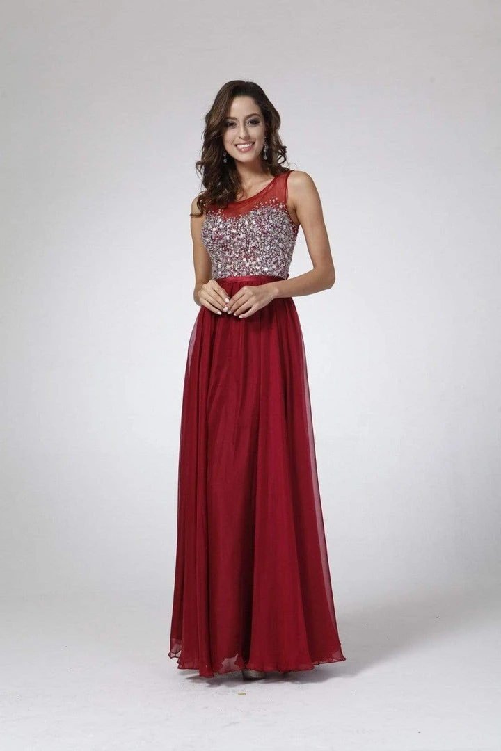 Cinderella Divine - CJ90 Bejeweled Illusion Bodice A-Line Evening Gown 5 Cinderella Divine - CJ90 Bejeweled Illusion Bodice A-Line Evening Gown