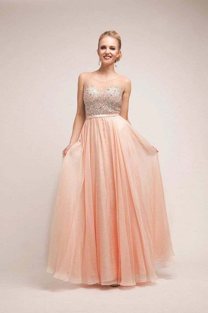 Cinderella Divine - CJ90 Bejeweled Illusion Bodice A-Line Evening Gown 11 Cinderella Divine - CJ90 Bejeweled Illusion Bodice A-Line Evening Gown