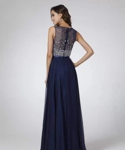 Cinderella Divine - CJ90 Bejeweled Illusion Bodice A-Line Evening Gown 12 Cinderella Divine - CJ90 Bejeweled Illusion Bodice A-Line Evening Gown