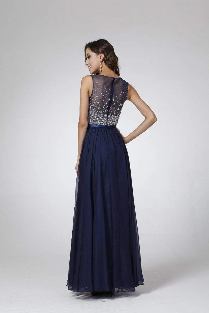 Cinderella Divine - CJ90 Bejeweled Illusion Bodice A-Line Evening Gown 4 Cinderella Divine - CJ90 Bejeweled Illusion Bodice A-Line Evening Gown