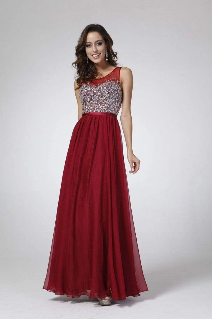 Cinderella Divine - CJ90 Bejeweled Illusion Bodice A-Line Evening Gown 7 Cinderella Divine - CJ90 Bejeweled Illusion Bodice A-Line Evening Gown