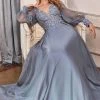 Cinderella Divine - Bishop Sleeve Applique Prom Dress CD0183 - 1 Pc Smoky Blue In Size L Available Formal Gowns 1 Cinderella Divine - Bishop Sleeve Applique Prom Dress CD0183 - 1 Pc Smoky Blue In Size L Available Formal Gowns