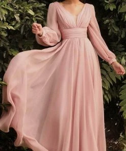 Cinderella Divine - Bishop Sleeve Chiffon Evening Dress CD0192 Formal Gowns 5 Cinderella Divine - Bishop Sleeve Chiffon Evening Dress CD0192 Formal Gowns