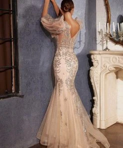 Cinderella Divine - Bishop Sleeve Glitter Evening Dress OC009 Formal Gowns